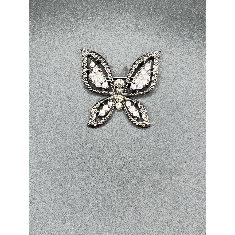 Sparkling Black Butterfly Brooch Rhinestone Pin Women Fashion Jewelry Whimsigoth